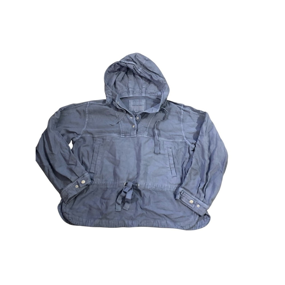 American Eagle Blue Cotton‎ Seersucker Anorak Utility Hooded Pullover Jacket M
